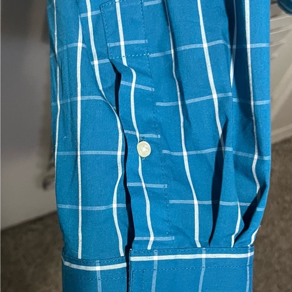 XLT NWOT Men's Chaps Teal and White Checkered Long-Sleeve Button Down Shirt - Picture 7 of 10